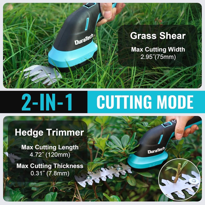 DURATECH Cordless Hedge Trimmer, 3.6V 2-in-1 Handheld Rechargeable Grass Trimmer & Hedge Shears with USB Type-C Cable, Built-in Li-ion Battery, Electric Shrub & Grass Shears for Garden, Yard and Lawn - Image 3